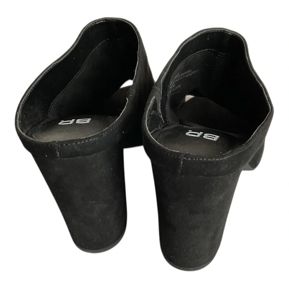 BP Nordstrom Black Peep Toe Mule Heels Size 9 M Slip On Block Heel Minimal - Picture 5 of 8